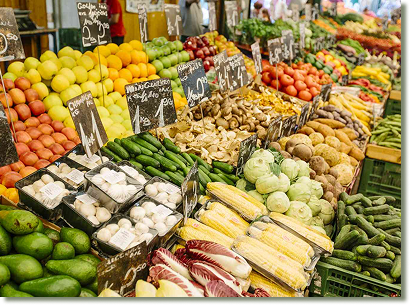 Farmers market stand of vegetables